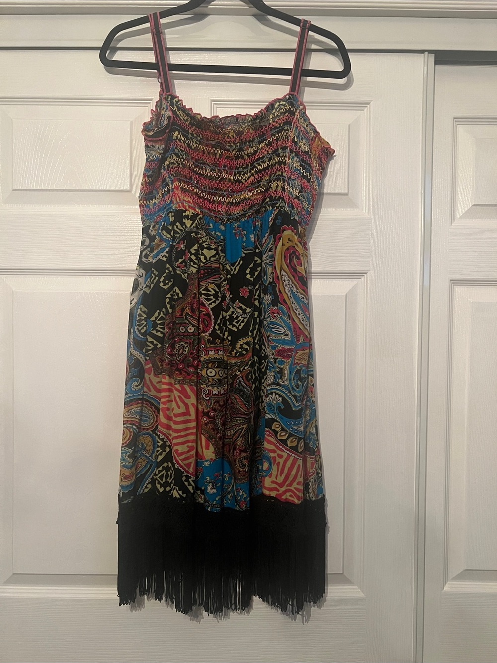 Sugarlips Multicolor Paisley Fringe Mini Dress - Black, Blue, Red, Yellow